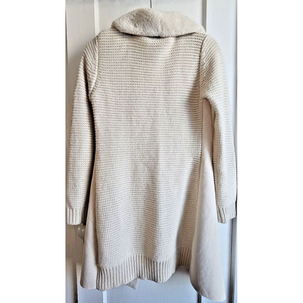 Women's Love Token Drape open faux fur lined Cardigan sweater Ivory woman XS - Picture 2 of 8